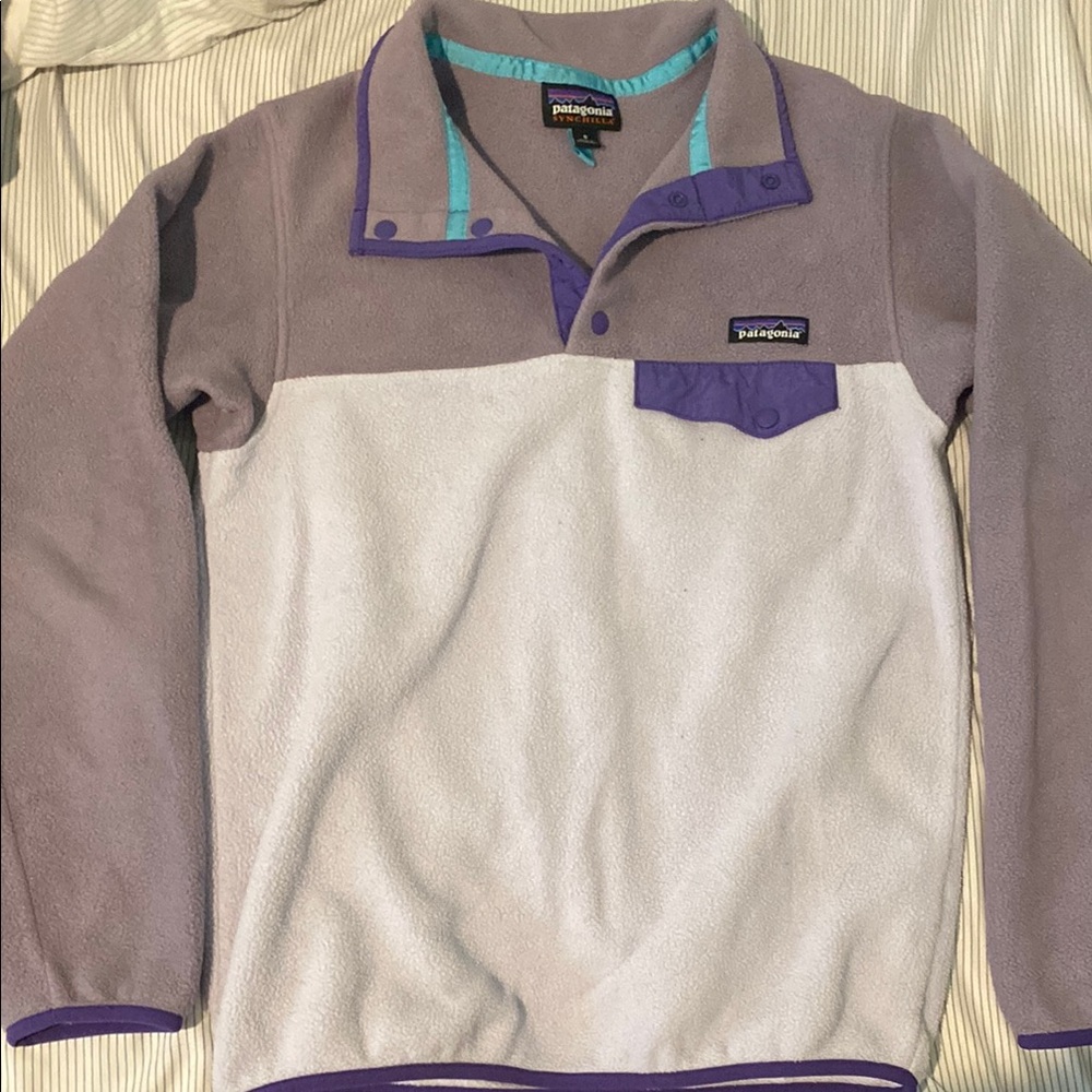 Patagonia Synchilla Purple Fleece Pullover with Teal Accents
